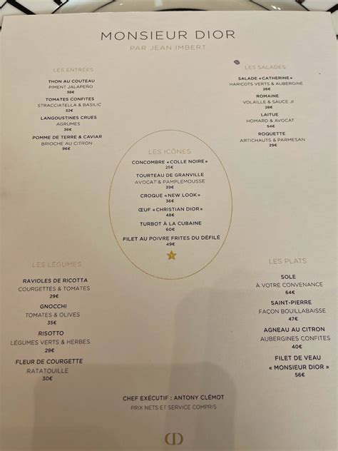 dior paris menu